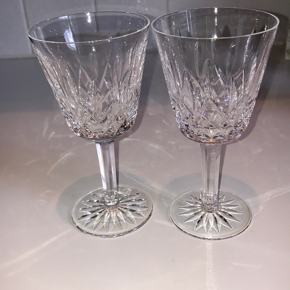 Set of 2 Waterford Lismore crystal wine claret goblets